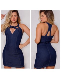 Vestido jeans escuro, com lycra