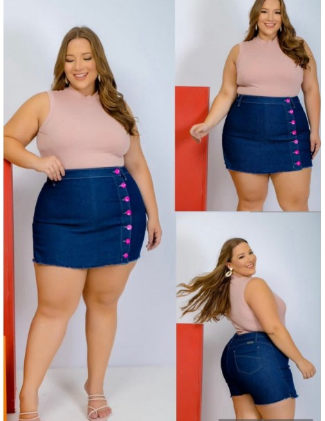Short Saia Plus Size jeans escuro