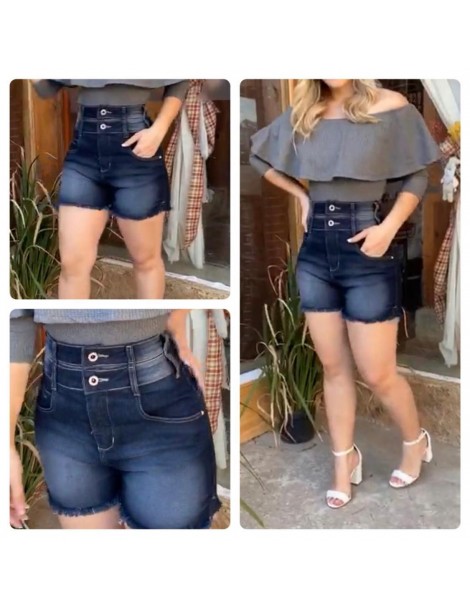 Short jeans lavado azul escuro