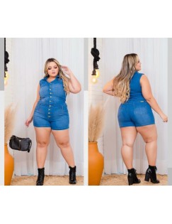 Macaquinho jeans lavado Plus Size