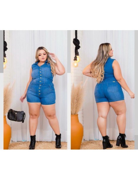 Macaquinho jeans lavado Plus Size