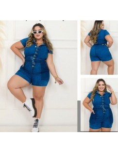 Macaquinho Plus Size jeans lavado