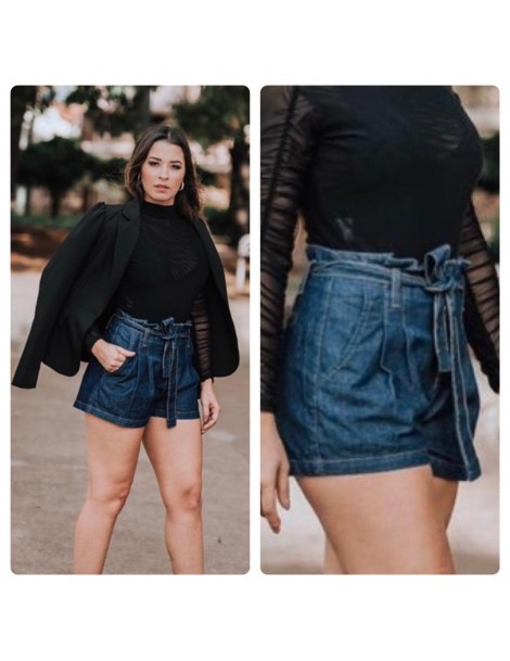 Short Clochard jeans plissado