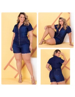 Macaquinho jeans escuro Plus size