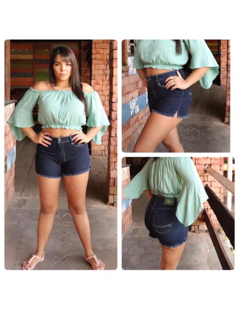Short Jeans escuro , repique lateral 