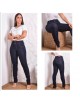 Calça jeans escura, cós alto duplo