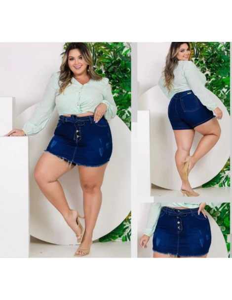 Short saia azul Plus Size