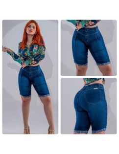 Bermuda jeans escuro Plissado