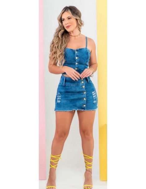 Short saia jeans lavado