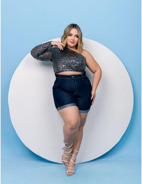 Bermuda jeans Plus Size escuro