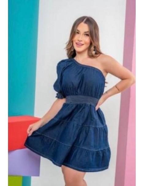 Vestido Jeans escuro com lastex na cintura