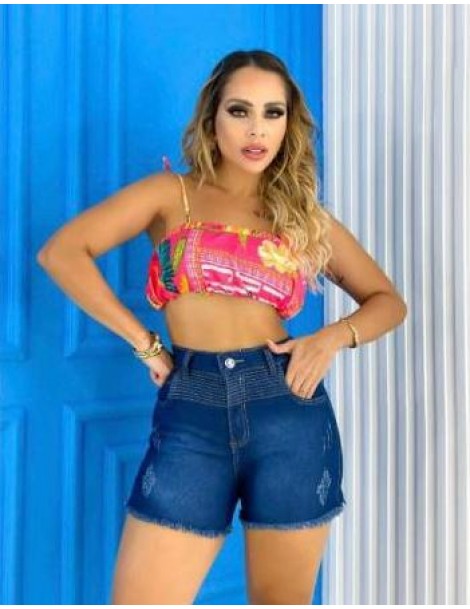 SHORT JEANS ESCURO CINTURA ALTA 
