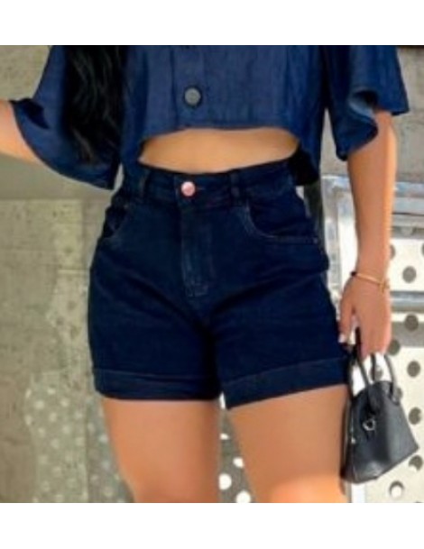 Short jeans azul escuro com lycra 