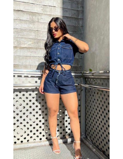 Short jeans escuro com lycra