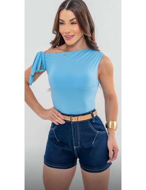 Short Jeans Escuro  Bolso Faca